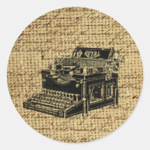 journalist scripts burlap antique typewriter classic round sticker
