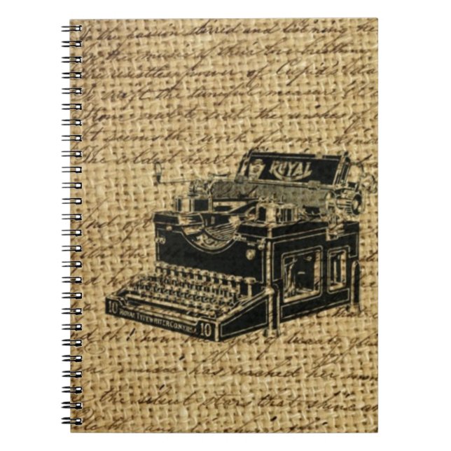 journalist scripts burlap antique typewriter notebook (Front)