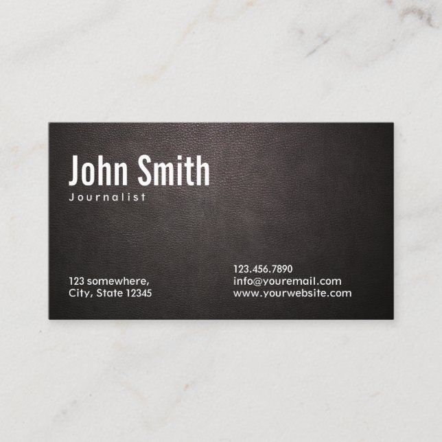 Journalist Stylish Dark Leather Business Card (Front)