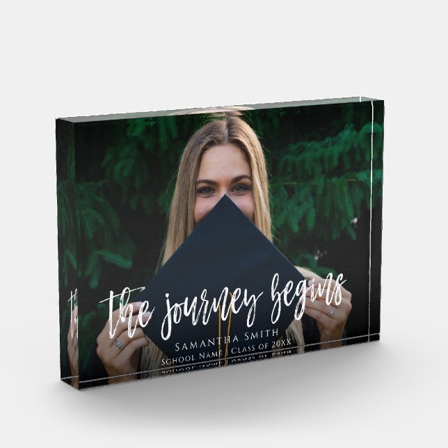 Journey Begins Modern Calligraphy Graduation Photo Block (Left)