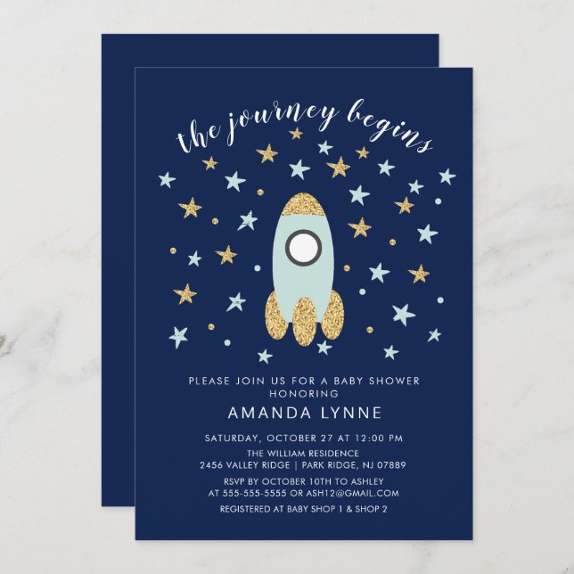 Journey Begins Rocket Boys Baby Shower Invitation (Front/Back)