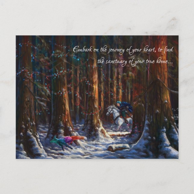 Journey - fantasy forest mountain landscape art holiday postcard (Front)