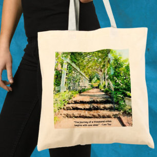 Journey of a thousand miles begins with one step tote bag