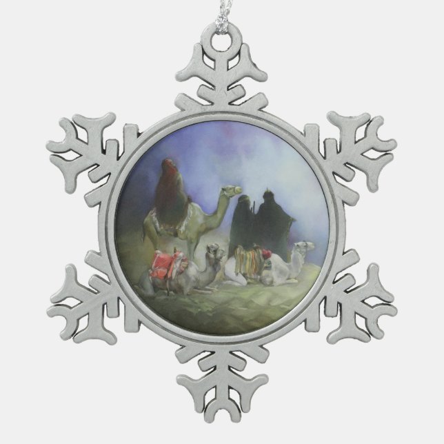 Journey of the Magi Snowflake Pewter Christmas Ornament (Front)