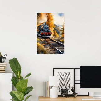 "Journey Through Misty Mountains: Watercolor Black Poster