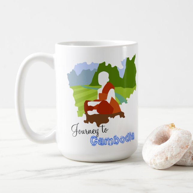 Journey to Cambodia Map with Monk Coffee Mug (With Donut)