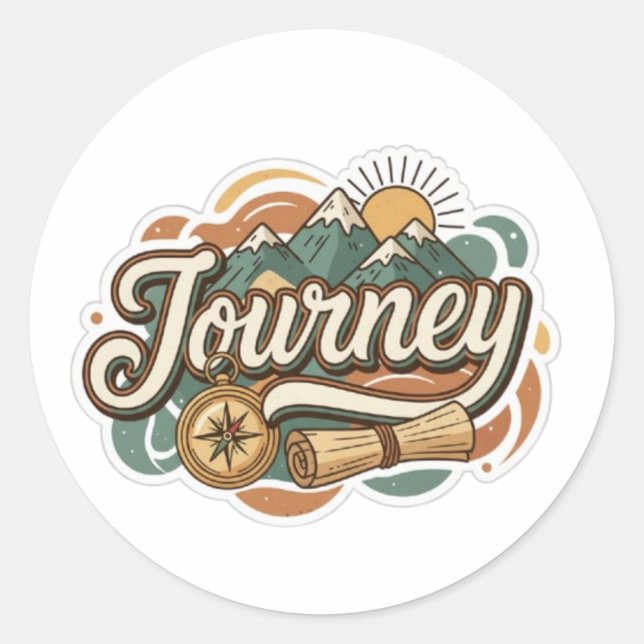 Journey to mountains & adventure typography  classic round sticker (Front)