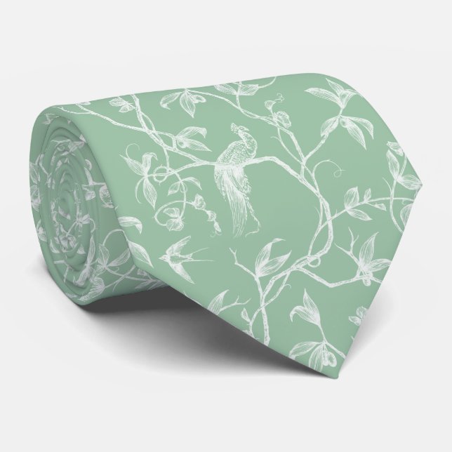 Journey to the Chateau Peacock Green Toile Tie (Rolled)