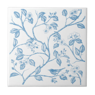 Journey to the Chateau Warbler Blue Ceramic Tile