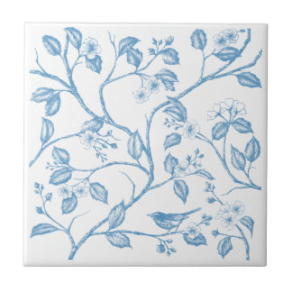 Journey to the Chateau Warbler Blue Ceramic Tile