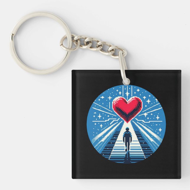 Journey to the Heart - Emotional Pixel Art Design Key Ring (Front)