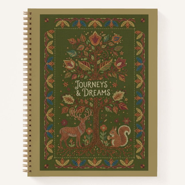 Journeys & Dreams Embroidered Stag & Squirrel Art Notebook (Front)