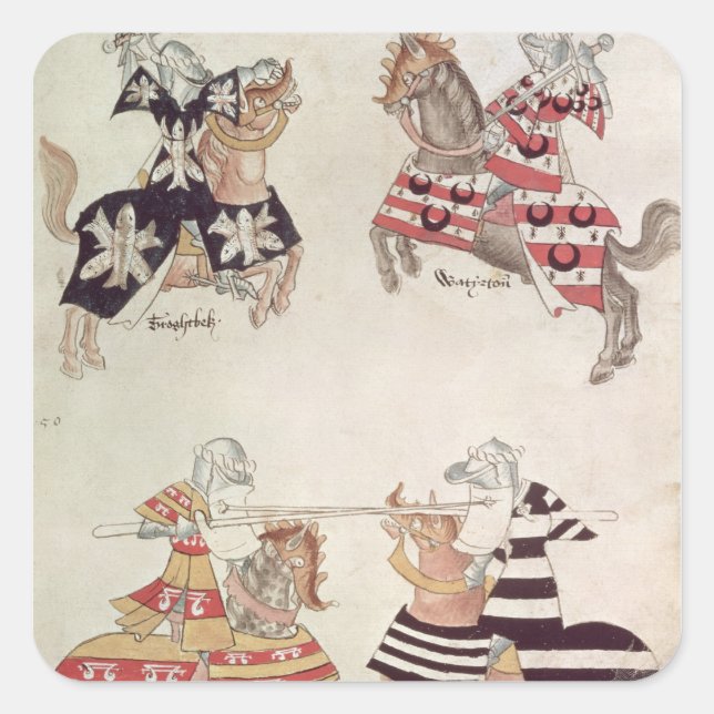Jousting Knights, from Sir Thomas Holmes' Book Square Sticker (Front)