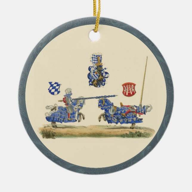 Jousting Knights - Mediaeval Theme Ceramic Tree Decoration (Front)