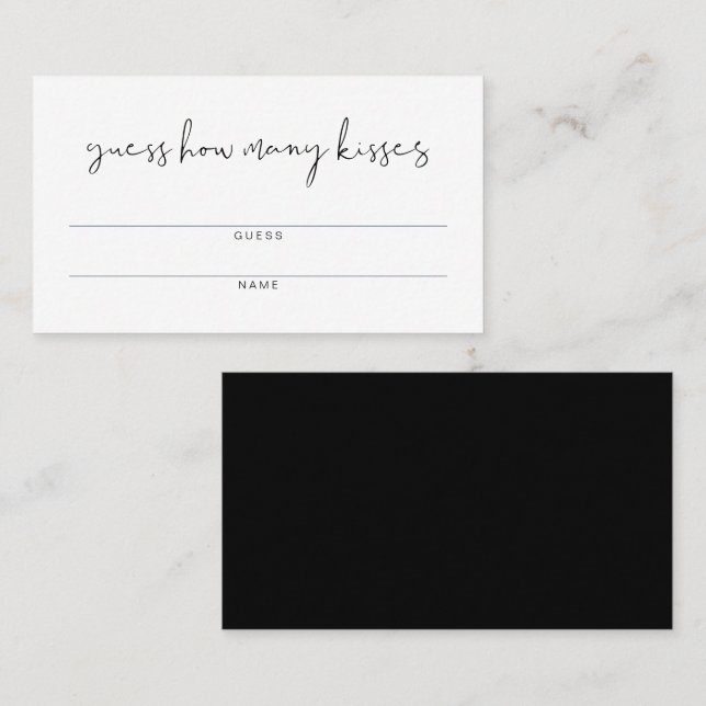 JOVI Black How Many Kisses Bridal Shower Game  Place Card (Front/Back)