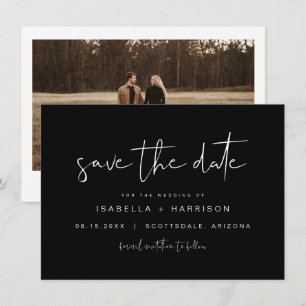  Jovi Black Modern Minimalist Photo Save the Date Invitation