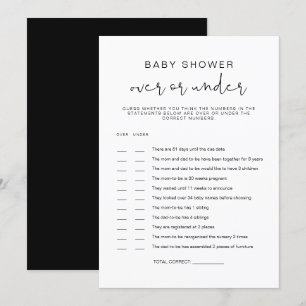 JOVI Black Modern Over Under Baby Shower Game Inv Invitation
