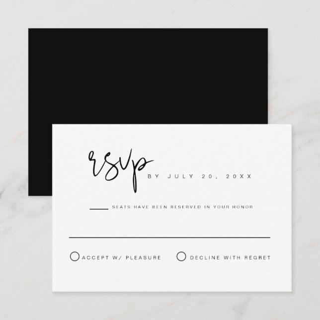 JOVI- Black White Modern Minimalist Wedding RSVP Invitation (Front/Back)
