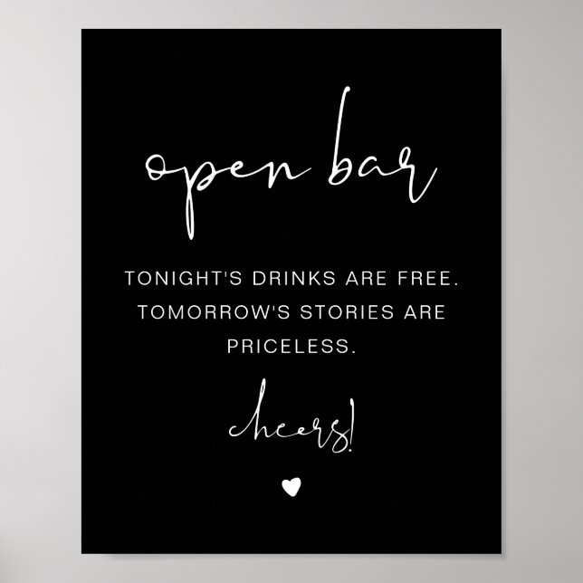 JOVI Edgy Black Boho Funny Open Bar Sign (Front)