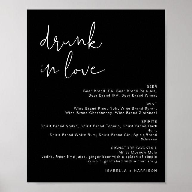 JOVI Edgy Black Drunk in Love Bar Menu Sign (Front)