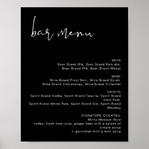 JOVI Edgy Black Minimalist Wedding Bar Menu Poster