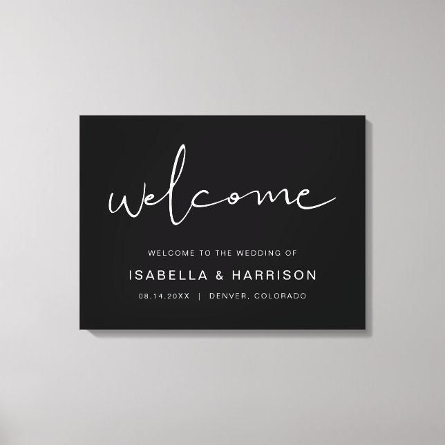 JOVI Edgy Black Modern Minimalist Wedding Welcome Canvas Print (Front)