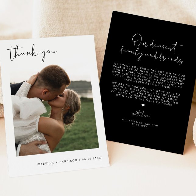 JOVI Edgy Black Modern Photo Wedding Thank You Invitation (Creator Uploaded)
