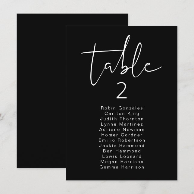 JOVI Edgy Black Modern Table Seating Card (Front/Back)