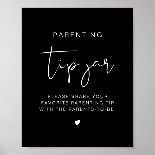 JOVI Edgy Black Modern Tip Jar and Advice Sign (Front)