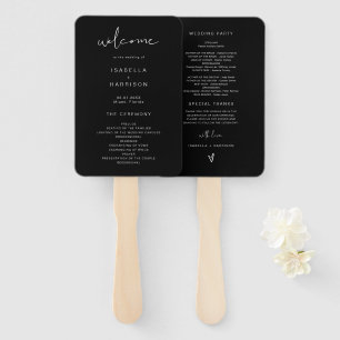JOVI Edgy Modern Minimalist Black Wedding Program Hand Fan