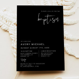 JOVI Edgy Modern Minimalist Edgy Black Baptism Invitation