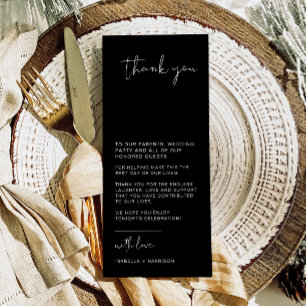 JOVI Modern Black Wedding Table Thank You Card