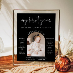 JOVI Modern Black White Photo First Year Milestone Poster