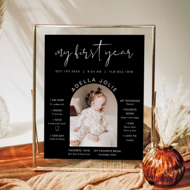 JOVI Modern Black White Photo First Year Milestone Poster (Creator Uploaded)