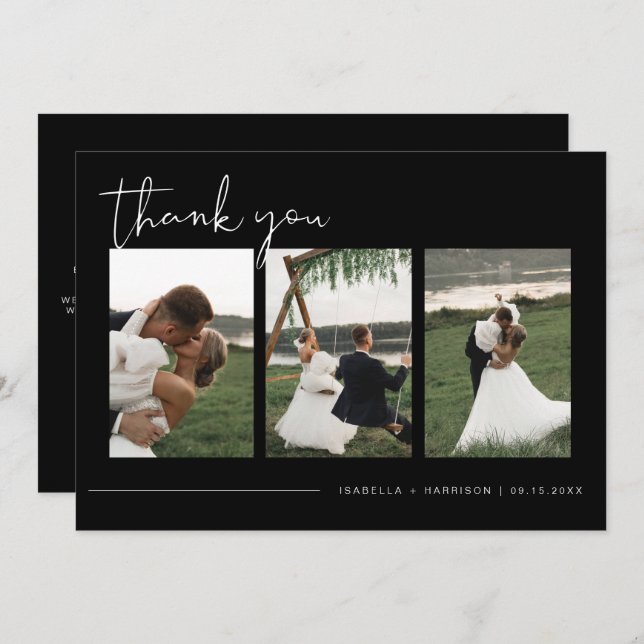 JOVI Modern Edgy Black Photo Wedding Thank You Invitation (Front/Back)