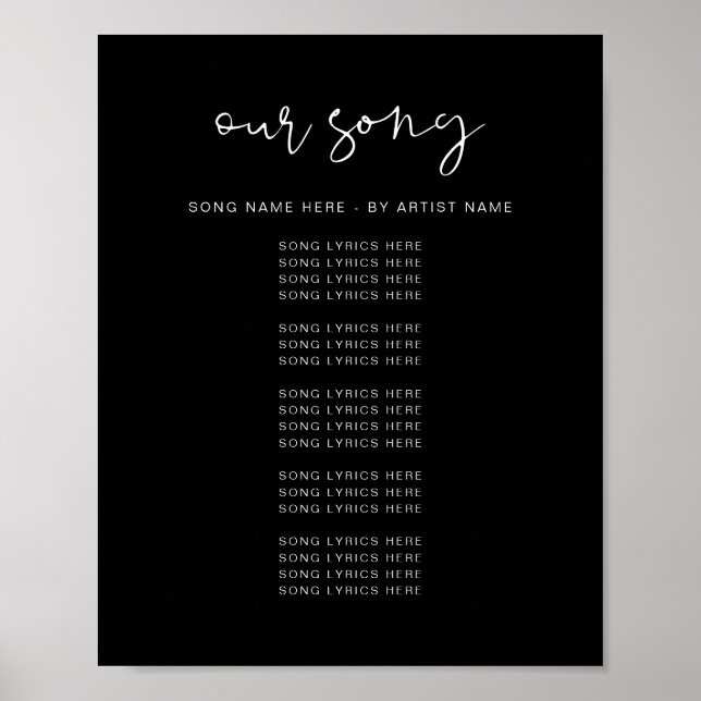 JOVI Modern Edgy Black Wedding Song Lyrics Poster (Front)