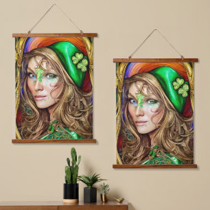 Jovial Jade Woman St. Patrick's Day Artwork Hanging Tapestry