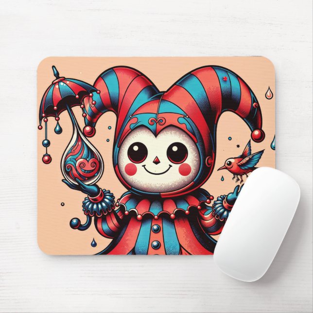 Jovial Jester and Feathered Friend Mouse Mat (With Mouse)