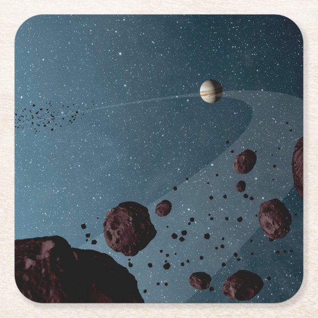 Jovian Trojans Asteroids. Square Paper Coaster (Front)