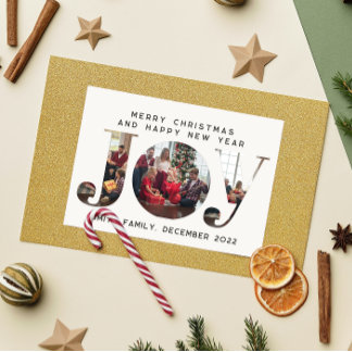 JOY 3 Custom Photo Frame Family Christmas Postcard