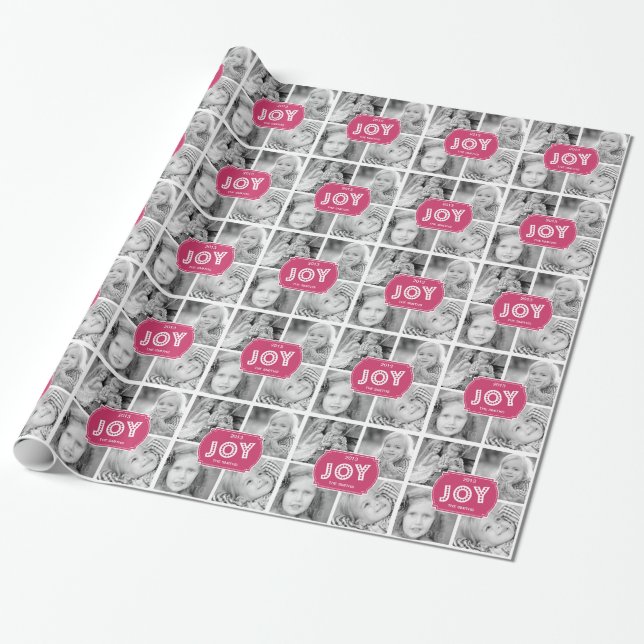 JOY 4 PHOTOS HOLIDAY GREETING | TAUPE WRAPPING PAPER (Unrolled)