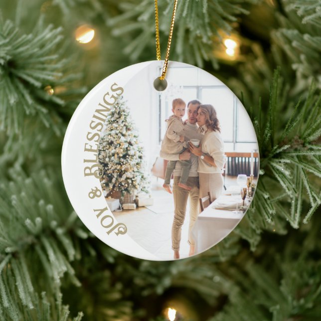 Joy And Blessings Photo Christmas Personalised Ceramic Tree Decoration (Tree)