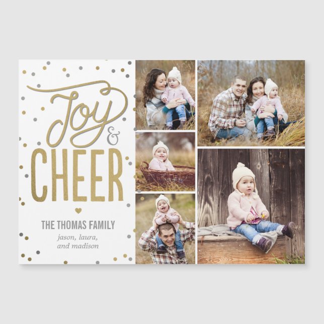 Joy and Cheer Holiday Photo Magnetic Card (Front)