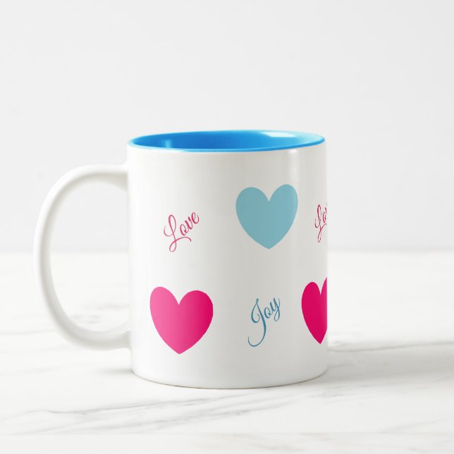 Joy and Love Hearts Two-Tone Coffee Mug (Left)