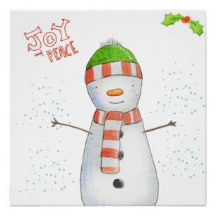 Joy and Peace   Cute Christmas Snowman Poster