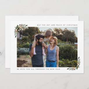 Joy and Peace Family Photo Modern Christmas  Holiday Card