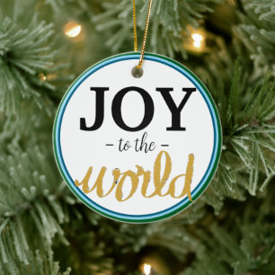Joy and Peace Gold Green Blue Ceramic Tree Decoration