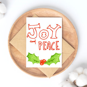 Joy and Peace    Holly Leaf Christmas Holiday Postcard