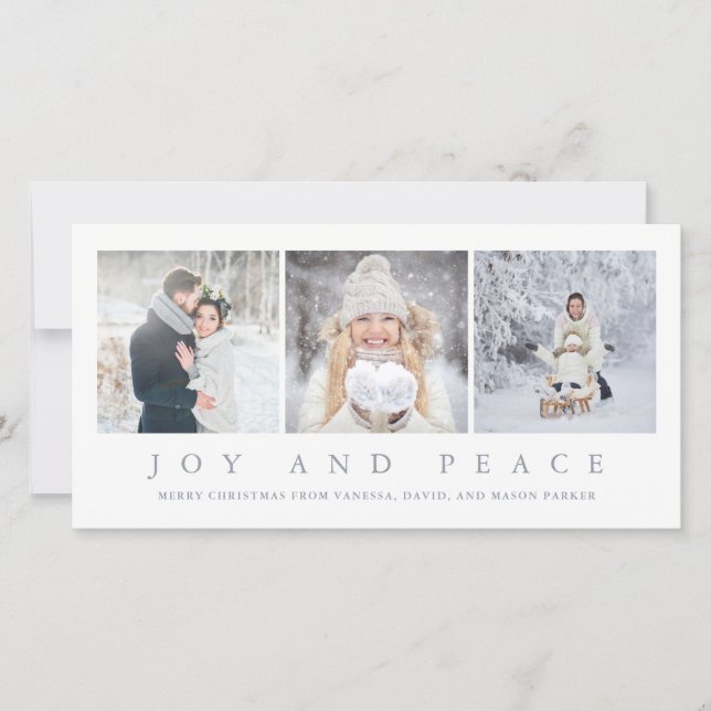 Joy and Peace | Modern Christmas Three Photos Holiday Card (Front)