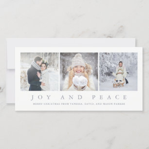 Joy and Peace Modern Christmas Three Photos Holiday Card